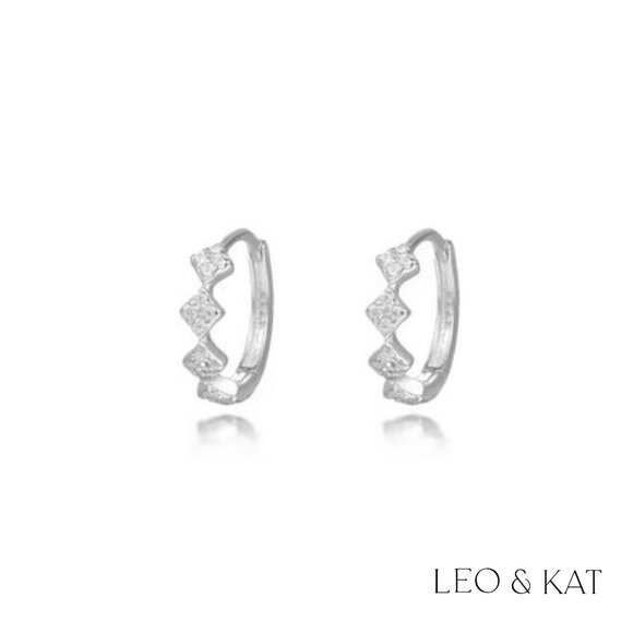 Dainty Pave Huggie Earrings in Gold & Silver, 925 Sterling Silver. #1095 - Picture 3 of 4